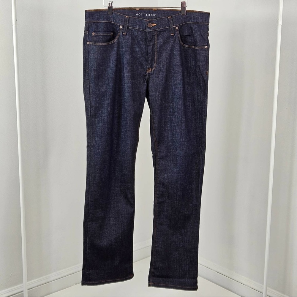 Mott & Bow Straight Leg Mid Rise Crosby Blue Denim Jeans | Men's 35 x 32